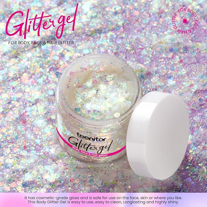 Teenitor Body Glitter, Face Glitter, White Glitter, /2.8oz Kids 80g