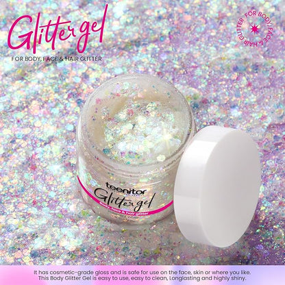 Teenitor Body Glitter, Face Glitter, White Glitter, /2.8oz Kids 80g