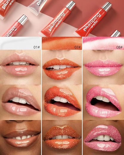 Hydrating Lip Glow Oil-3Pcs Tinted Plumping Lip Oil Lip Plumper, Moisturizing Smooth Lipgloss for Lip Care, Glossy Finish Clear Tint Shiny and Vegan Juicy Lip Gloss,Nourishing Non-Sticky Formula-Set C