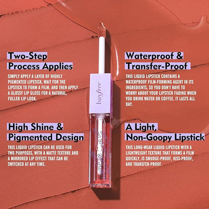 Long Lasting Liquid Lipstick with Clear Lip Gloss Set, High Pigment and Shine Lip Stain, Waterproof, Kiss-Proof, Up to 24H Wear, 0.15 Fl oz (Nude Rose Gold)