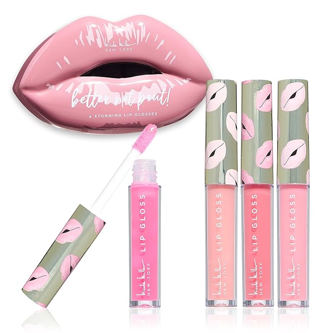 Nicole Miller Lip Gloss Collection, 4 Count (Pack of 1), Better Not Pout Nude