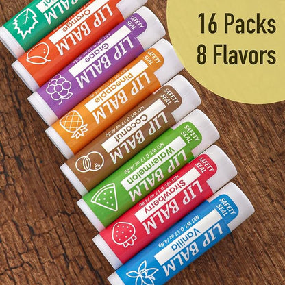 16 Pack Lip Balm, Natural Lip Flavors