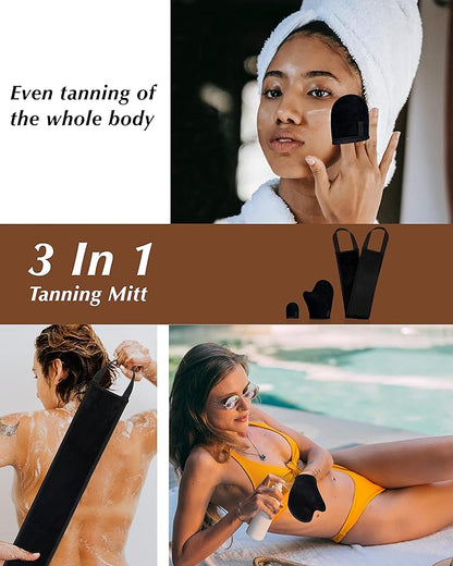 3 Pcs Self Tanning Mitt Applicator, Self Tanner Mitt Applicator kit, Self Tanning Mit With Thumb And Back Lotion Applicators for Back, Ultra Soft Tanning Glove For Self Tan Mitt Applicator