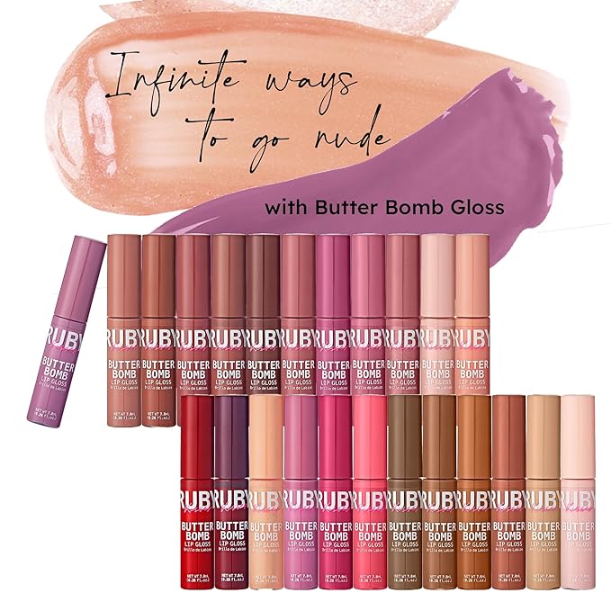 Ruby Kisses Lip Gloss Butter Bomb Gloss Non-Sticky Lip Gloss Vitamin E Natural Nude Lip Makeup - 7.8mL (0.26 US fl.oz) (Wifey)