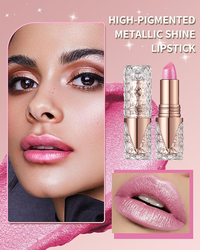 Glitter Lipstick Long Lasting,3D Metallic Liquid Lipstick Matte to Shimmer,Hydrating Non-Stick Lip Gloss,High Impact Lip Red Color Long Lasting Waterproof Transfer-proof Lip Stick Makeup for Women-02