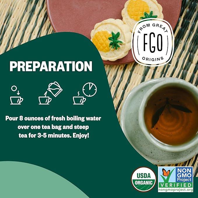 FGO Organic Moringa Mint Tea, 20 Count, Eco-Conscious Herbal Tea Bags, Resealable Bag, Caffeine Free, Packaging May Vary (Pack of 1)