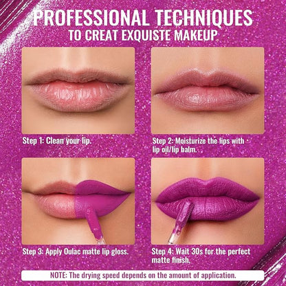 Oulac Matte Liquid Purple Lipstick for Women, Fuchsia Long lasting Lip Stain, Waterproof Highly Pigmented Creamy Formula Lipstick with Vitamin E, Vegan & Cruelty-Free, 4.5ml (MS02)
