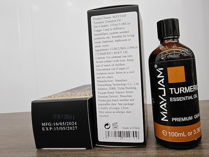 Turmeric Essential Oil, MAYJAM Pure Essential Oils for Diffusers, 3.38FL.OZ/100ML Large Volume Turmeric Oil with Premium Glass Dropper