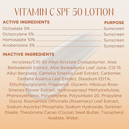 InstaNatural Skin Care Vitamin C SPF 50 Broad Spectrum Sunscreen Lotion, Brightening, Lightweight, Non-Greasy Moisturizer, UVA, UVB Sun Protection Sunblock, with Aloe Vera & Botanicals, 5 Fl Oz
