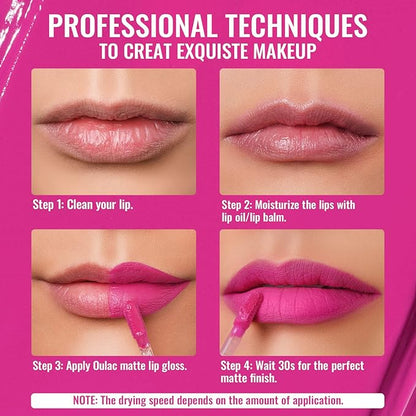 Oulac Matte Barbie Pink Lipstick for Women, Liquid Long Lasting Lip Stick Waterproof, Smudge-Proof, Creamy High Pigmented Formula with Rose Oil, Vegan & Cruelty-Free,Pink M06