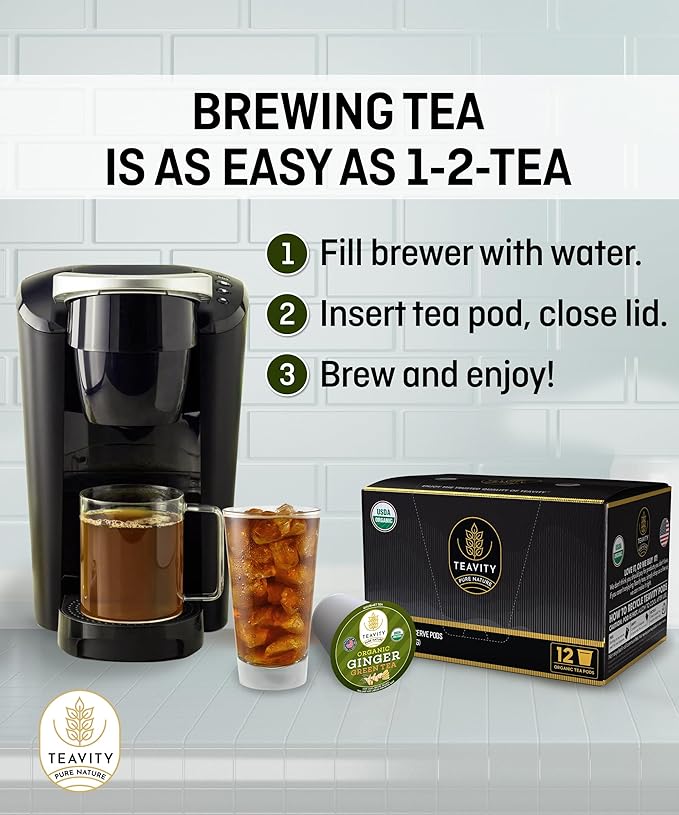 Organic Ginger Green Tea Pods for Keurig by Teavity (12 Tea Pods)