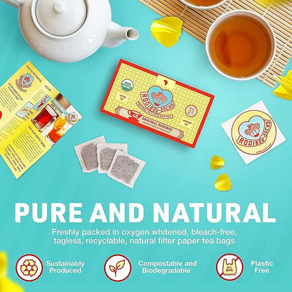 Premium Organic Rooibos Tea Bags 40 - Naturally Sweet Herbal Tea Safe for Children and Pregnant Women - Low Tannin, Caffeine Free Rooibos Tea Sustainably and Ethically Farmed in South Africa 
