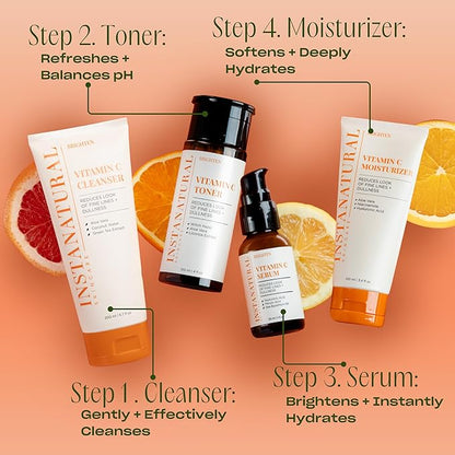 InstaNatural Vitamin C Face Serum, Brightens, Hydrates and Reduces Signs of Aging, with Vitamin C, Hyaluronic and Ferulic Acid, 2 FL Oz