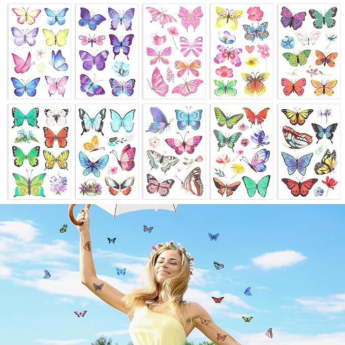 20 Sheets/198pcs Butterfly Temporary Tattoos, Butterfly Face Stickers Party Favors