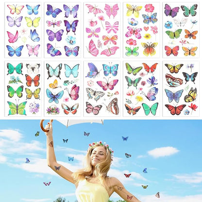 20 Sheets/198pcs Butterfly Temporary Tattoos, Butterfly Face Stickers Party Favors