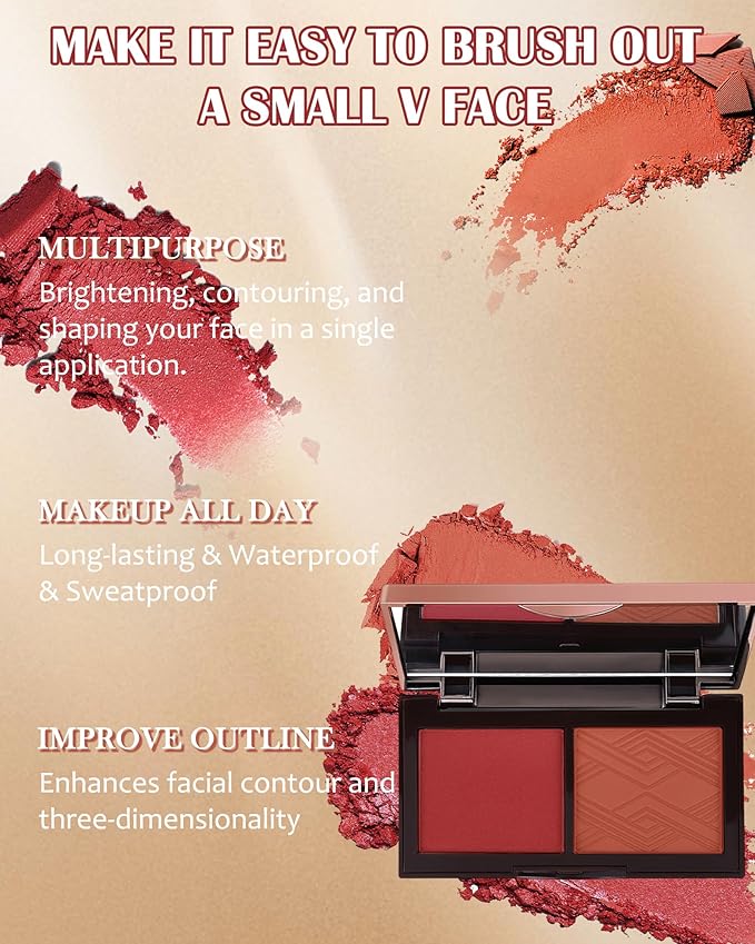 Matte Blush Powder Palette-2Colors Cruelty-Free Buildable Facial Cheek for Women-04