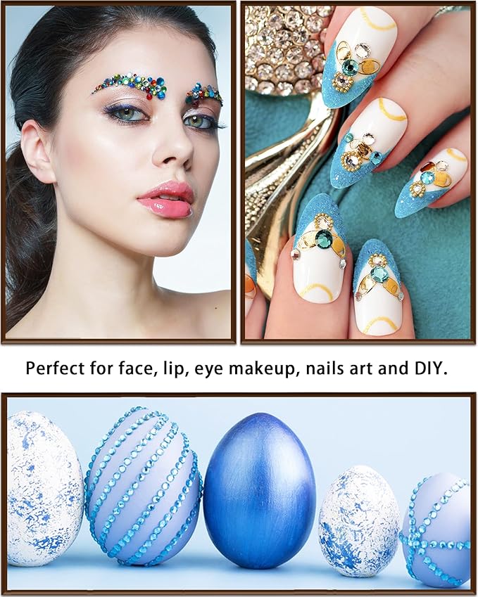 NIACONN Lake Blue Face Jewels Gems Stick on, Lake Blue