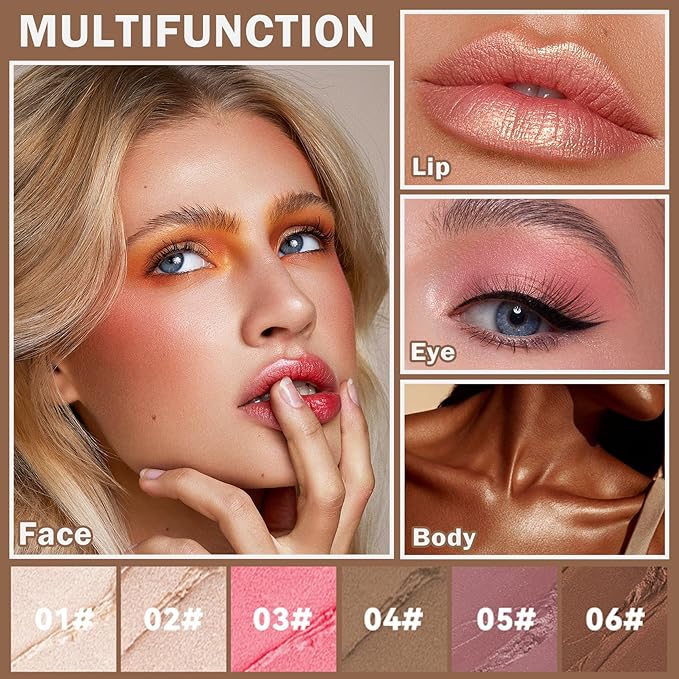 3PCS Cream Contour Stick Makeup Kit Face Highlighter Rose+06 Espresso)