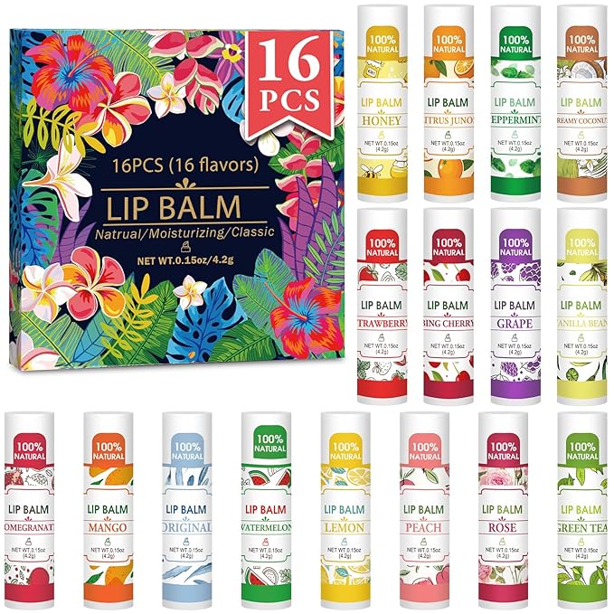 16 Pack Lip Balm, 100% Natural