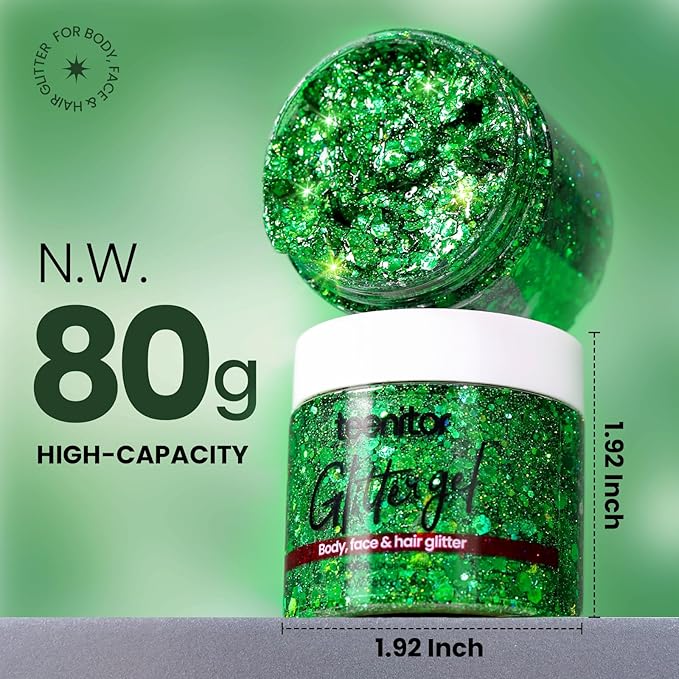 Teenitor Green Body Glitter, Face Glitter, Green Glitter, Kids 80g