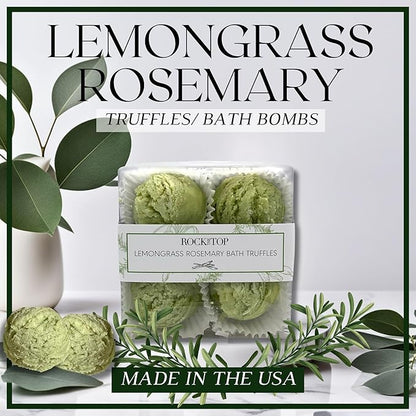 | 6 Lemongrass Rosemary Self Care Gifts for Women, Aromatherapy Epsom Salt Bath Soak, Lavender Soap, Bath Bombs, Bath Salts with Plant Based Loofa Dry Brushing Body Brush Gift