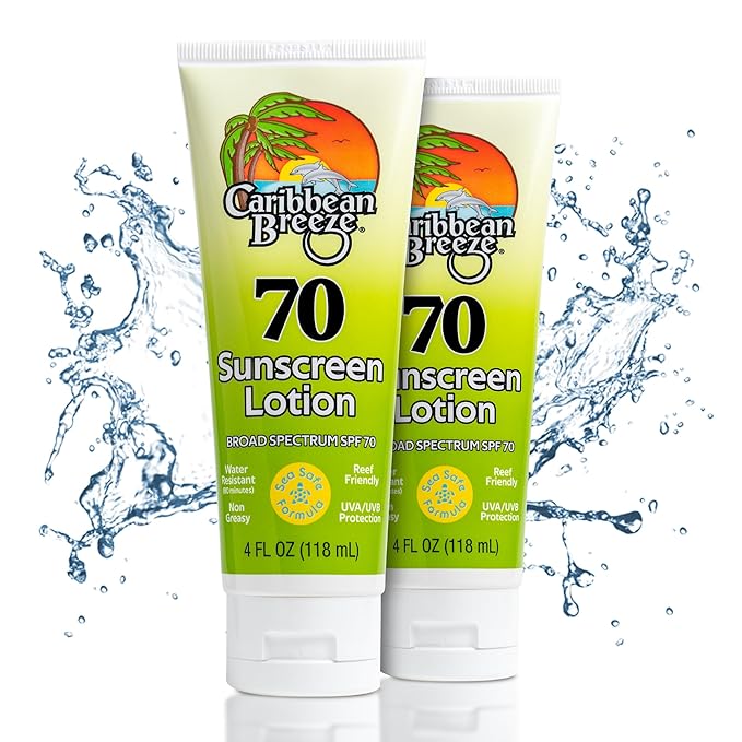 Reef Friendly Sunscreen SPF 70 Lotion, Mango Lime Scent Body Sunscreen Lotion, Rich in Anti Oxidants, Water Resistant Up to 80 Minutes, Broad Spectrum Body Lotion with Sunscreen, 4 oz, 2 Pack