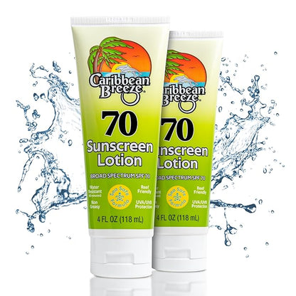 Reef Friendly Sunscreen SPF 70 Lotion, Mango Lime Scent Body Sunscreen Lotion, Rich in Anti Oxidants, Water Resistant Up to 80 Minutes, Broad Spectrum Body Lotion with Sunscreen, 4 oz, 2 Pack