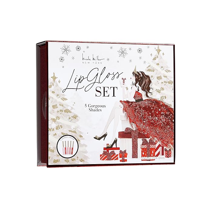 Nicole Miller Lip Gloss Collection, 5 Count (Pack of 1), Red Glitz