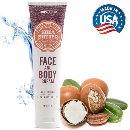 Shea Butter Moisturizing Face and Body Cream – Anti Aging, Non-Greasy Rejuvenating Lotion for Nourishing, Hydrating Dry Skin- (3.4 oz/100 ml)