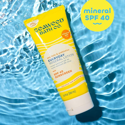 Seaweed Bath Co. Everyday Mineral SPF 40 Broad Spectrum Sunscreen Lotion, 3.4 Ounce (Pack of 2), Sustainably Harvested Seaweed, Sea Kale, Prebiotics