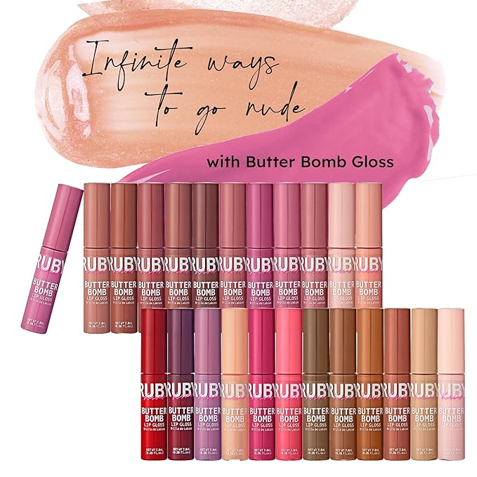 Ruby Kisses Lip Gloss Butter Bomb Gloss Non-Sticky Lip Gloss Vitamin E Natural Nude Lip Makeup - 7.8mL (0.26 US fl.oz) (Denouement)