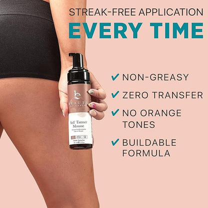 Self Tanner Tanning Mousse Kit - USA Made with Natural & Organic Ingredients, Self Tanner Mousse and Mitt, Self Tan Kit, Fake Tan Tanning Foam, Fair to Medium Sunless Tanner, Self Tanners Best Sellers