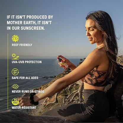Raw Elements Face + Body Spray SPF 50 All-Natural Mineral Sunscreen - Reef Safe, Water Resistant, Broad Spectrum UVA/UVB Protection, Safe For All Ages, Travel Size 2oz