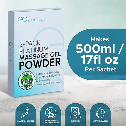 2 x Premium Massage Gel Powder | 5g Travel Sachet Makes 500ml/ 16.9 fl oz | Made in Japan Paraben & Glycerine Free