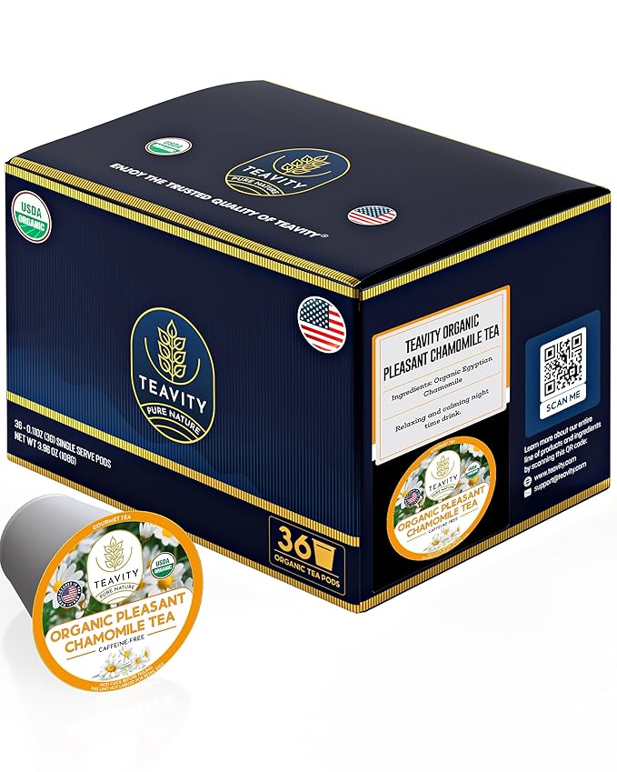 Teavity Organic Chamomile Tea Pods for Keurig - Decaf - 36 Count