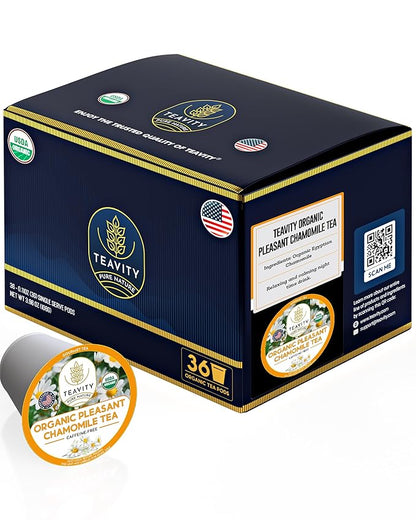 Teavity Organic Chamomile Tea Pods for Keurig - Decaf - 36 Count