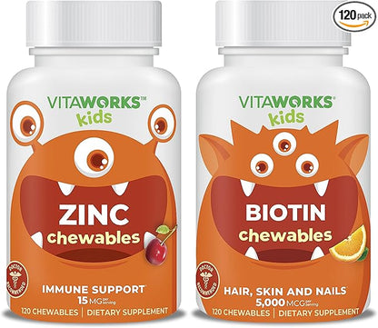 Kids Zinc 15mg Chewables + Biotin 5000mcg Chewables Bundle