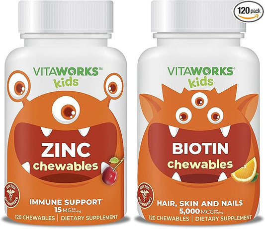 Kids Zinc 15mg Chewables + Biotin 5000mcg Chewables Bundle