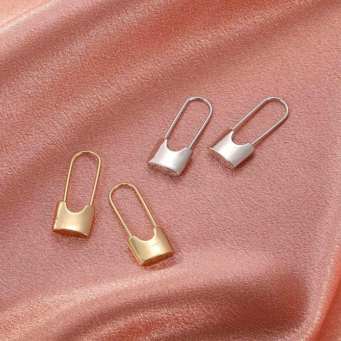Boho Lock Hoop Earrings Safety Pin