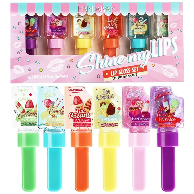 Girl's 6pc Fruity Flavored Lip Gloss Set, Long Girl's