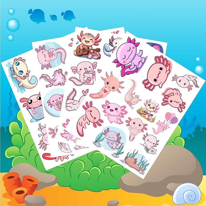 Axolotl Temporary Tattoos - Cute Animal Kawaii Axolotl Décor, Axololt