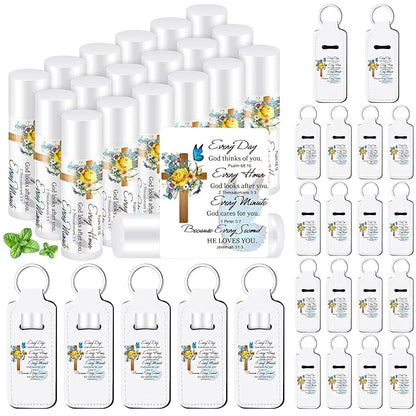 18 Sets Christian Inspiration Gift Lip Balm Bulk and Lipstick Holder Keychains Set Bible Verse Gift for Women Teacher Mom Church Favors(Everyday)