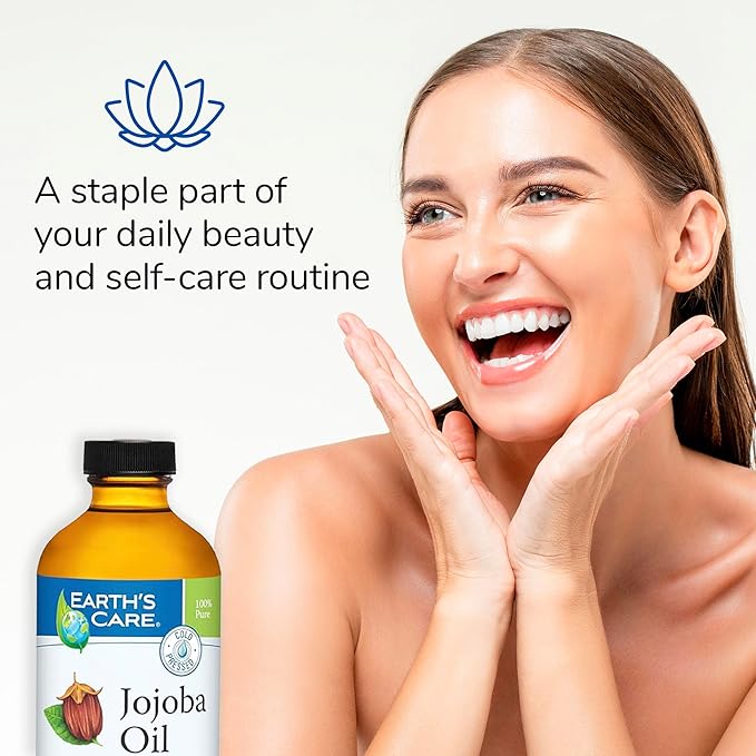 Earth’s Care Jojoba Oil - 100% Pure Jojoba Oil for Hair, Skin and Nails - Cold Pressed - Nourishing Natural Moisturizer - 8 FL OZ