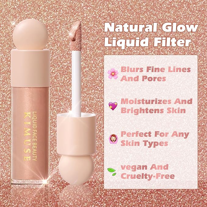 KIMUSE Natural Glow Liquid Filter, Weightless Liquid Highlighter & Cruelty-Free