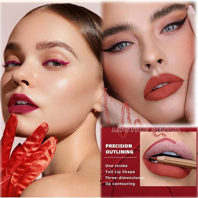 12 Colors Lip Liner Set, Brown Pink Red Smudge