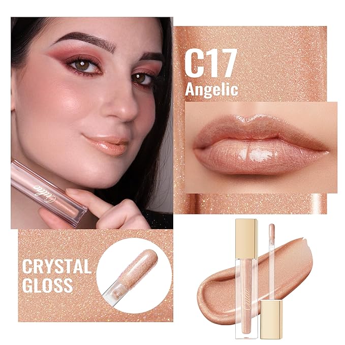 Oulac Nude Lip Gloss High-shine Moisturizing Lip Gloss Oil Colorful Shade Liquid Lipstick Non-sticky Cup Glitter lipstick Lip Tint Reduce Fine Lines Lip Glaze For Dry Lip C17