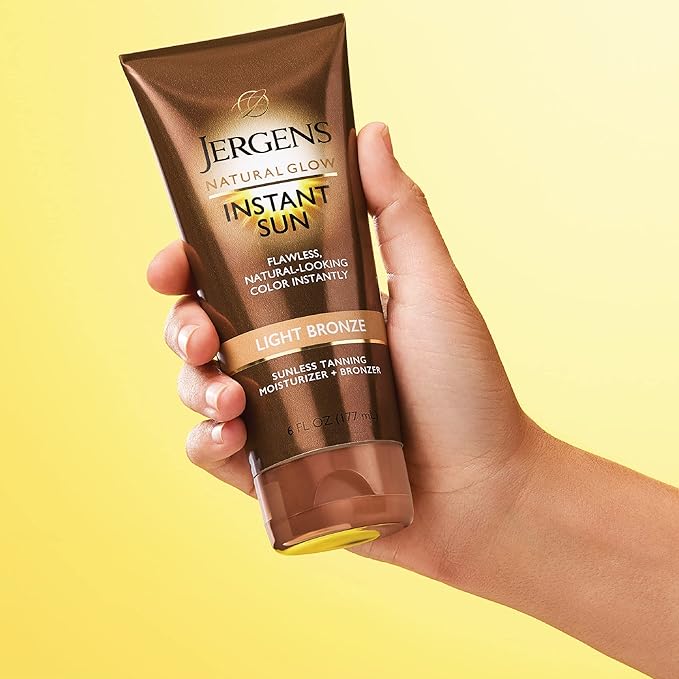 Jergens Natural Glow Instant Sun Self Tanner Moisturizer + Bronzer, Lightweight Sunless Tanner Moisturizer for a Sunkissed Natural Glow, Light Bronze, 6 Ounce