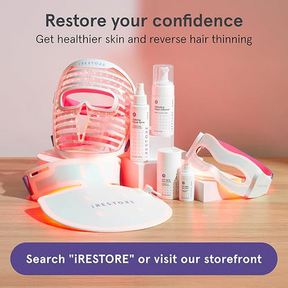 iRestore Red Light Therapy for Eyes – 180 LEDs Eye Mask with Infrared Light for Under-Eye Wrinkles, Forehead Lines, 11's, Crow’s Feet, Dark Circles – Enhances Results of Eye Cream, Lash & Brow Serums