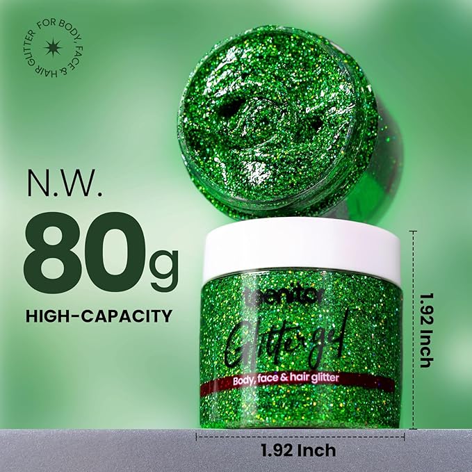 Teenitor Green Body Glitter Gel, Face Glitter Makeup, Body Hair 80g