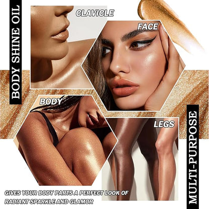 Body Shimmer Oil,Shine Glitter Body Luminizer Glow,Long Lasting